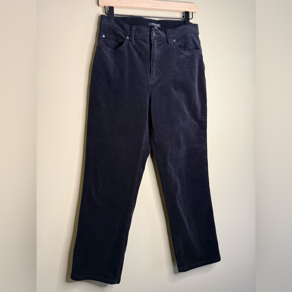 Eileen Fisher Organic Cotton Corduroy Straight Pants XS Petite Black Ankle - Picture 4 of 8